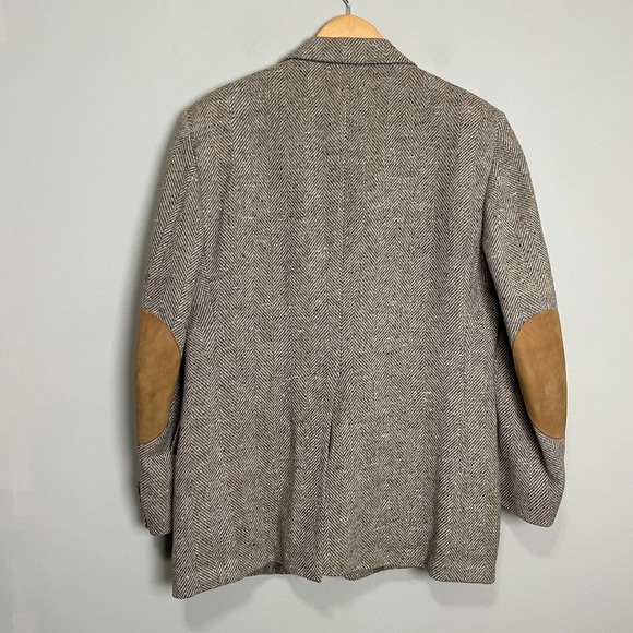 Vintage Lanvin Paris Luxury 100% Pure Scottish Wool Tweed Blazer Leather Accent - Picture 2 of 8